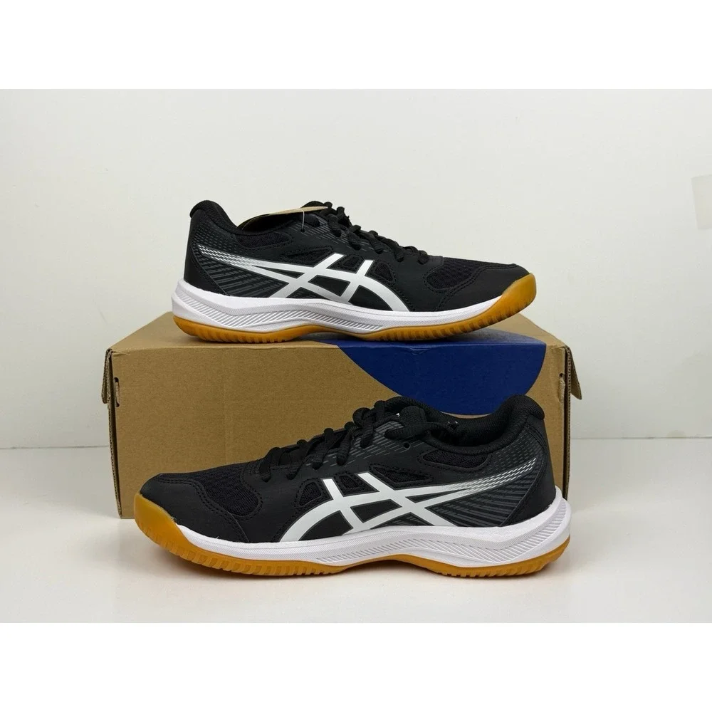 Asics Upcourt 6 Volleyball Shoes Women Sz 7.5 Black/White/Gum Brown 1072A107-001